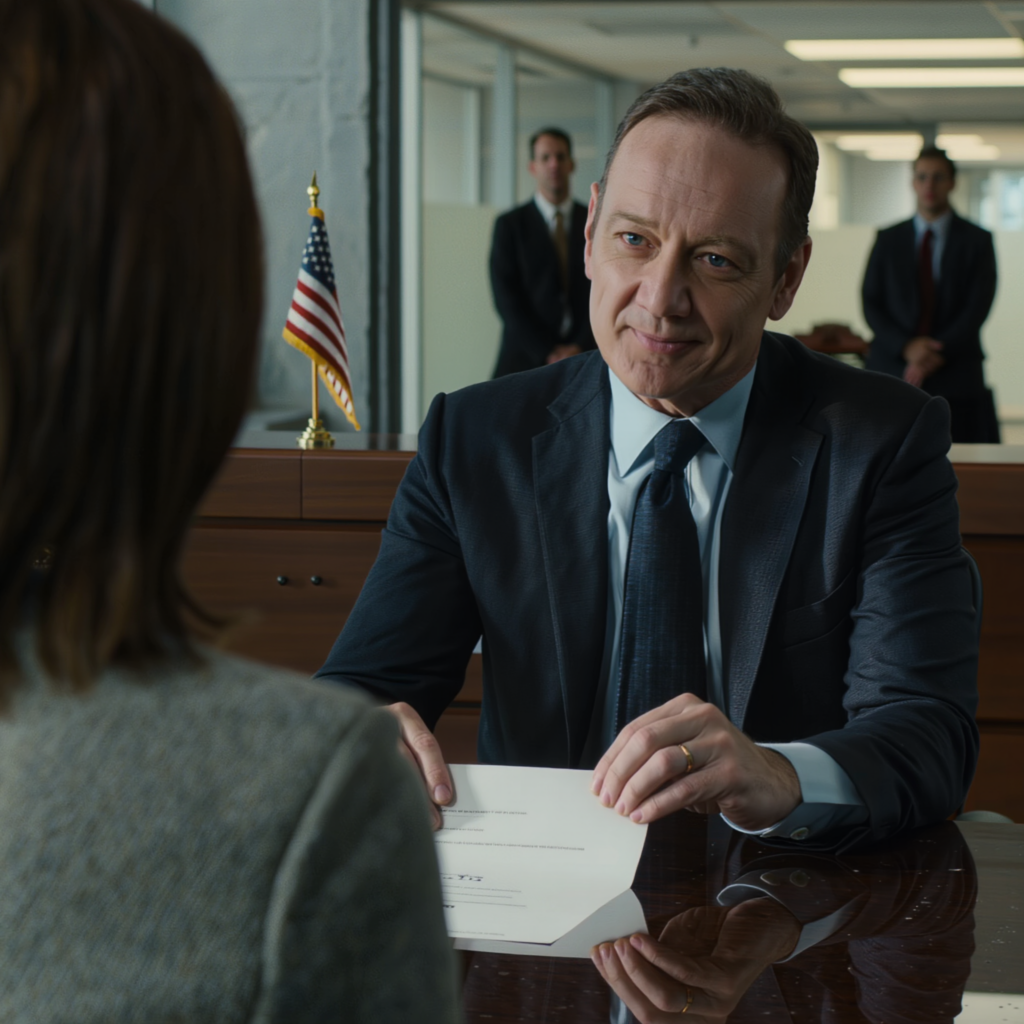 During my annual review in a downtown office, my boss slid a sheet of paper across the desk and smirked: “We’re cutting your salary in half. Take it or leave it” — I simply looked up, asked one question about when it would take effect, nodded and said “perfect timing,” and he still had no idea why my calm was the most dangerous part