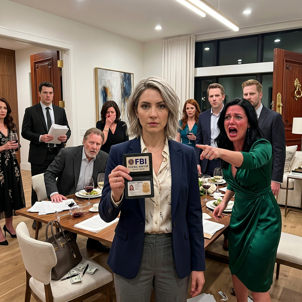 “She’s just a simple accountant,” my sister-in-law smirked in front of everyone. The man at the door smiled. “Simple? She’s the federal auditor investigating your company tomorrow.” And when… I pulled out my badge.