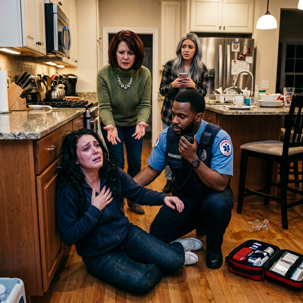 “You’re fine. Stop making a scene,” my mother snapped as I sat on the kitchen floor struggling to breathe. My sister laughed, saying I was just being dramatic. But when the EMT noticed my lips turning blue, he quietly radioed for police backup. What the test results revealed…