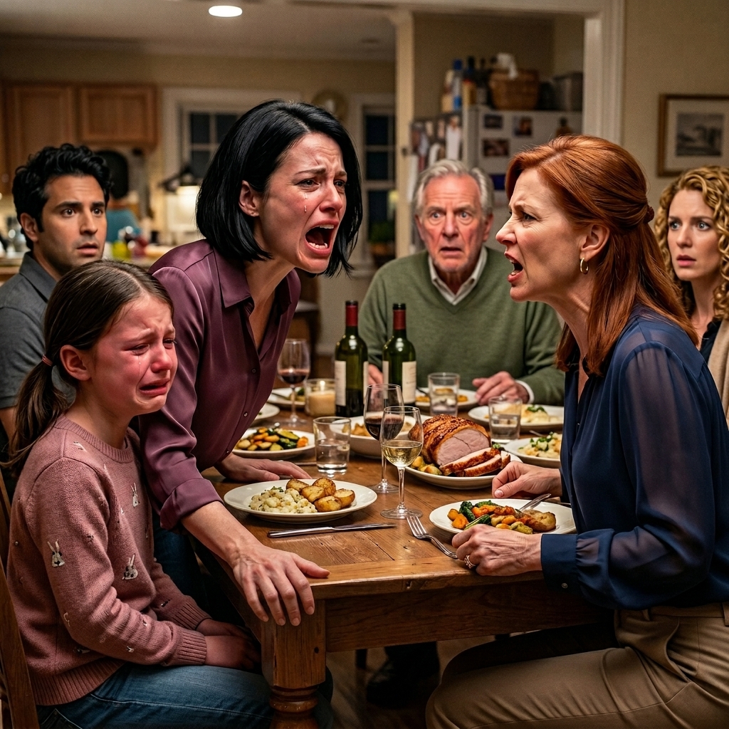 At family dinner, my mom told my 12-year-old, ‘Your daughter is not invited to my birthday,’ and nobody said a word. I skipped the party and sent her a gift instead. The second she opened it, her face changed. Dad looked at her, then at me, and quietly asked, ‘What did you do?’