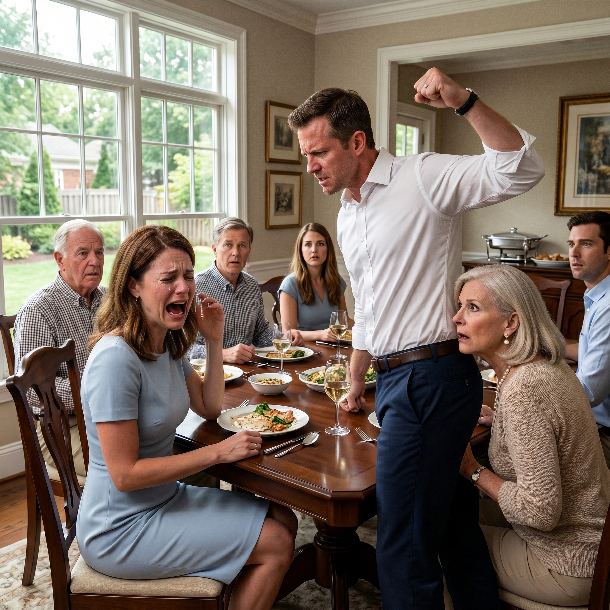 I was laughing at my brother-in-law’s joke when my husband suddenly hit me across the face at dinner. The room went silent. No one reacted. Then his mother leaned close and whispered, “I stayed… don’t be me.” In that moment, I realized this family had been hiding something far darker than silence.