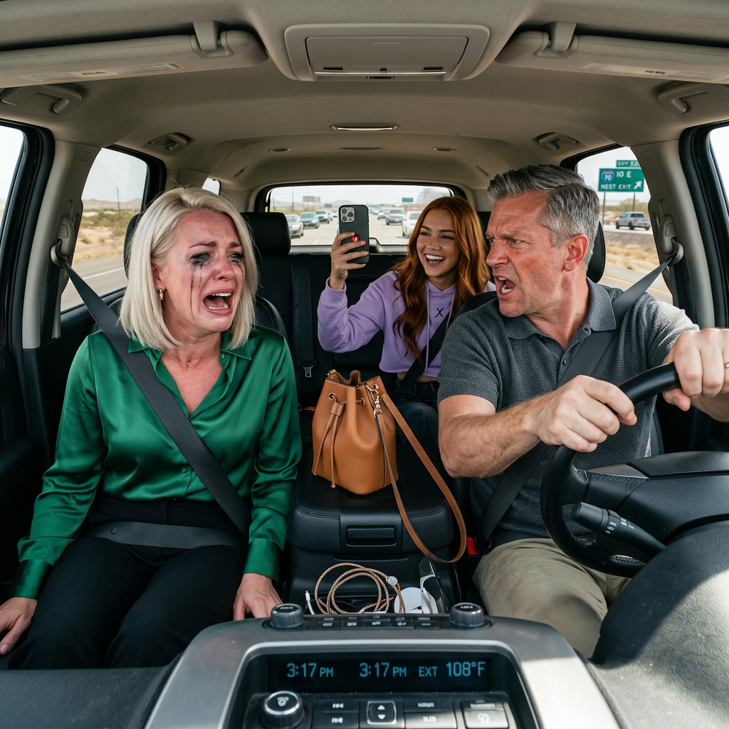 My husband and his daughter left me on I-10 in 108-degree heat after a fight, laughing as they bet on when I’d return. I never came back. Three years later, they saw me on the news. That same night, my phone filled with 57 missed calls—and everything changed without a single warning.