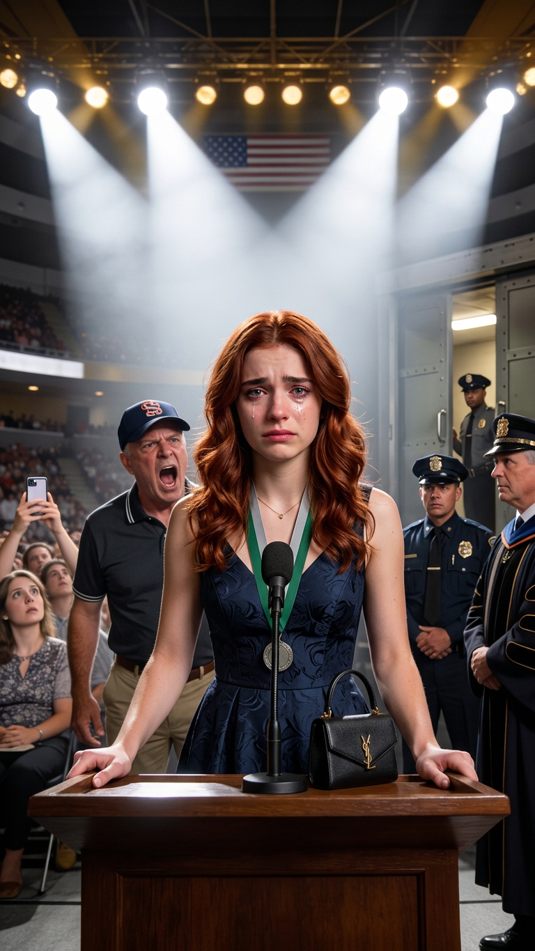 At My Graduation, My Dad Stood Up In The Bleachers And Yelled: “Don’t Clap — I Paid For That Degree, Not Her.” 2,000 People Stared. My Hands Shook But I Smiled, Stepped Back To The Podium And Said 7 Words. The Dean Turned To My Dad. Security Was Already Walking Toward Him.