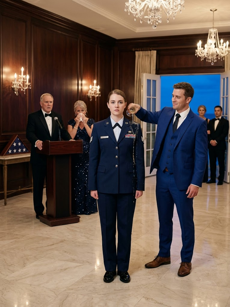 vf-Op het pensioenfeest van mijn vader in de Hamptons, ter waarde van 120 miljoen dollar, hief hij een champagneglas, wees naar mijn gala-uniform en lachte in de microfoon dat hij beter een militaire overlijdensuitkering had kunnen krijgen in plaats van zijn ‘mislukte’ dochter in uniform te moeten zien. Terwijl 300 gasten lachten, proostte mijn verwende broer naast hem, zonder ook maar iets te merken van de met rode was verzegelde envelop die mijn oom net in mijn handpalm had gedrukt, de brief die mijn overleden grootvader had achtergelaten voor het moment dat mijn vader de verkeerde erfgenaam tot erfgenaam kroonde, of het feit dat ik niet wegliep uit… DAT FEEST IS VERBROKEN… IK STOND OP HET PUNT EEN FAMILIEDYNASTIE IN EEN PLAATS DELICT TE VERANDEREN