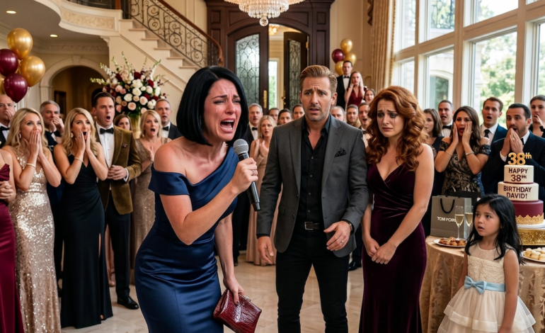 She showed up at my daughter’s birthday smiling like family, standing beside my husband as if nothing was wrong, and for one shocking moment, every guest could feel something was off. Then I grabbed the mic, stopped the party, and revealed exactly who she really was, leaving the whole room frozen in disbelief.