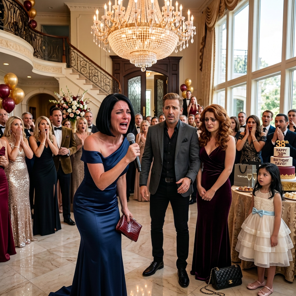 She showed up at my daughter’s birthday smiling like family, standing beside my husband as if nothing was wrong, and for one shocking moment, every guest could feel something was off. Then I grabbed the mic, stopped the party, and revealed exactly who she really was, leaving the whole room frozen in disbelief.