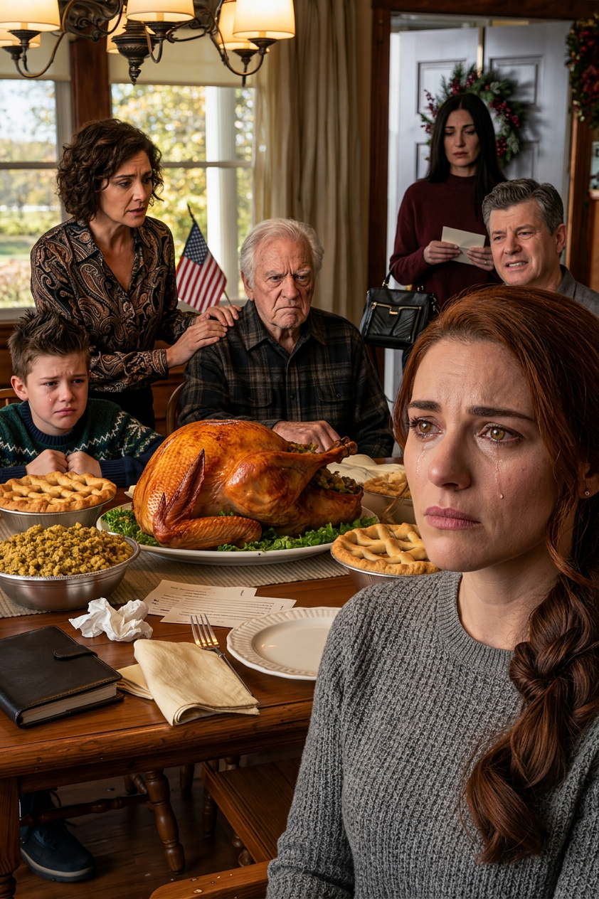 Tijdens het Thanksgiving-diner in het kleine huisje in Iowa dat ik drie jaar lang met mijn eigen handen had opgeknapt, schoof mijn vader een uitzettingsbevel over mijn tafel en mijn moeder glimlachte over de kalkoen en zei: “Zeven dagen, Dawn. Je broer heeft dit huis nodig.” Terwijl ze wachtten tot ik zou bezwijken, smeken of onderhandelen, vouwde ik het papier één keer op, legde het naast mijn bord en keek naar de achterdeur waar de enige persoon die me ooit echt had gezien, op het punt stond binnen te komen.