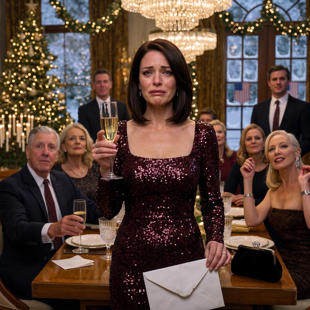 Tijdens het kerstdiner hieven mijn ouders hun glazen en zeiden: “Jij bent gewoon een voetveeg in dit gezin.” De familieleden lachten, terwijl ik als aan de grond genageld bleef zitten. Toen stond ik op, hief mijn glas en zei: “Als ik dan toch alleen maar een voetveeg ben, is dit de laatste keer dat iemand zijn voeten aan mij afveegt.” De glimlach verdween. Mijn moeder werd bleek. Mijn vader zweeg. De hele kamer werd koud en stil.