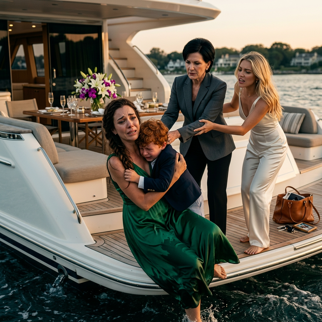 “At my sister’s graduation celebration on my parents’ private yacht, my 6-year-old son and I were suddenly pushed from behind, but as I turned around, my mother smiled coldly and said, ‘This is where you both end.’ My sister smirked, ‘Bye-bye, dead weights.’ I clutched my son as we hit the ocean. Hours later, when they returned home… Their screams shook the entire neighborhood.”