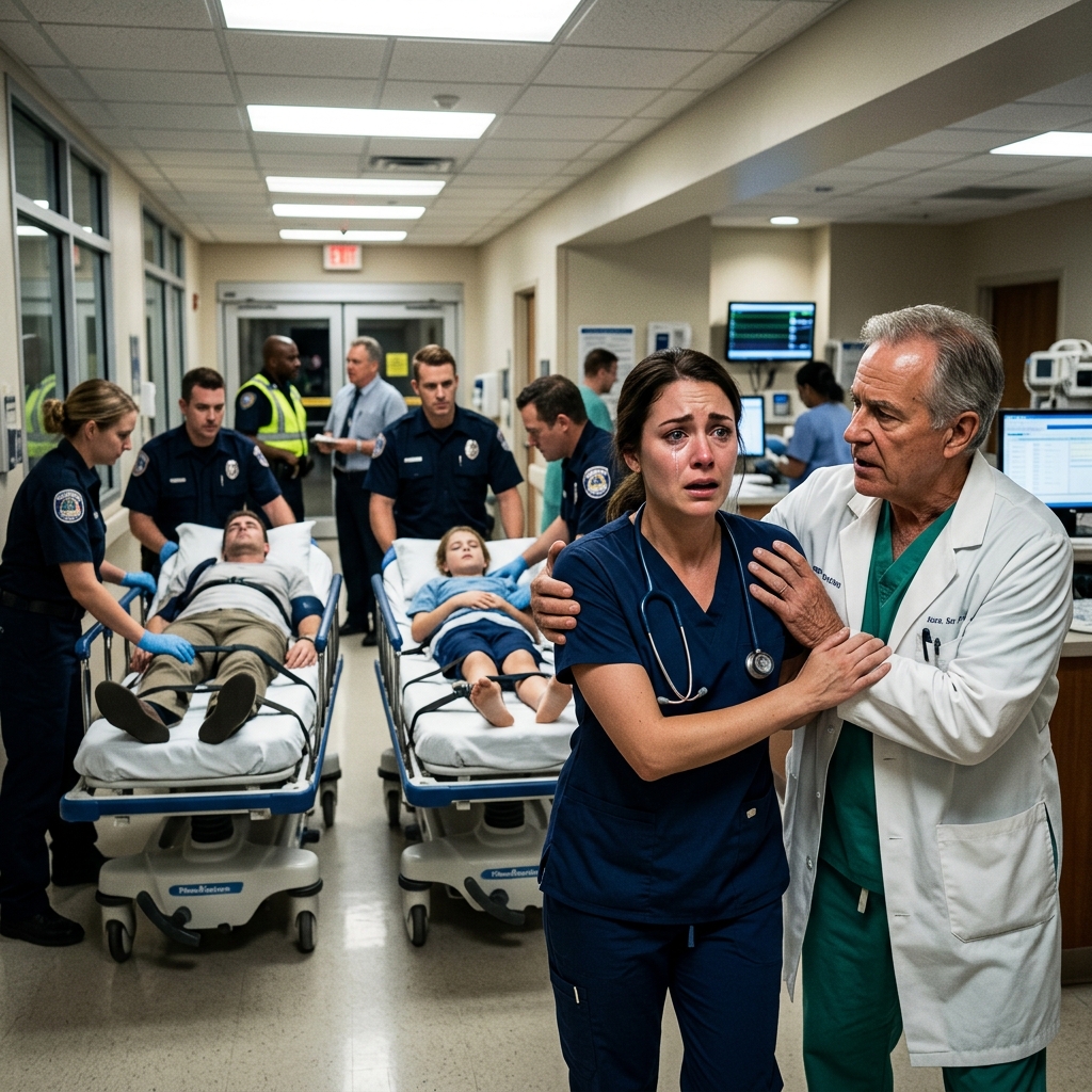 I was working the night shift when my husband, my sister, and my son were suddenly brought in, all unconscious. Panic hit me, and I ran straight toward them—but a doctor stepped in front of me and quietly stopped me. “You can’t see them yet,” he said. My whole body trembling, I looked at him and asked, “Why?” He lowered his eyes, then whispered words that made my blood run cold: “The police will explain everything once they arrive.” – Story