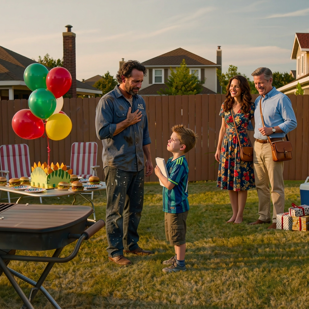 My Ex-Wife Showed Up With Her New Husband At My Son’s Birthday Party, Saying, “This Is Your New Father Figure.” I Stayed Calm And Kept Getting Everything Ready. When It Was Time To Cut The Cake, My Son Stood Up And Said Something That Left Her New Husband Completely Silent…