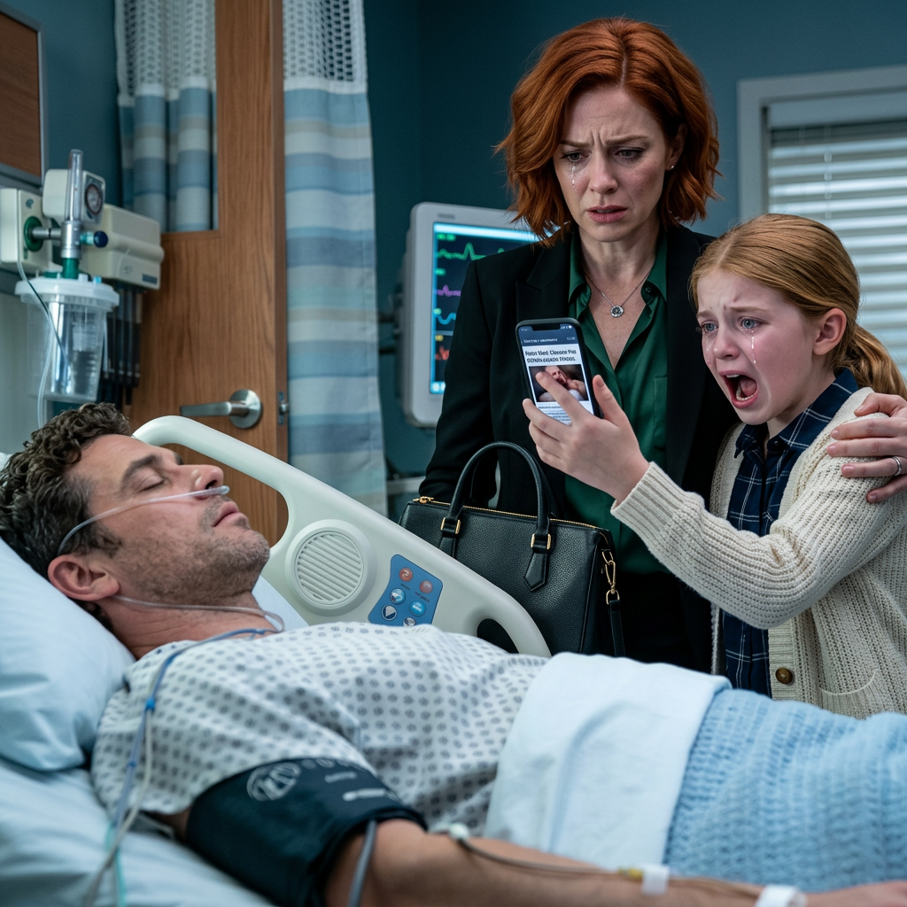 My husband had been in a coma ever since the car accident. One day, I went to visit him with my daughter. Suddenly, she clutched my arm and whispered, “Mom… Dad is awake. He’s pretending.” I stared at her in confusion. “That’s impossible,” I said. Without another word, she placed her phone in my hand. The second I looked at the screen, my blood ran cold. I grabbed her hand and walked out of the hospital immediately. – Story