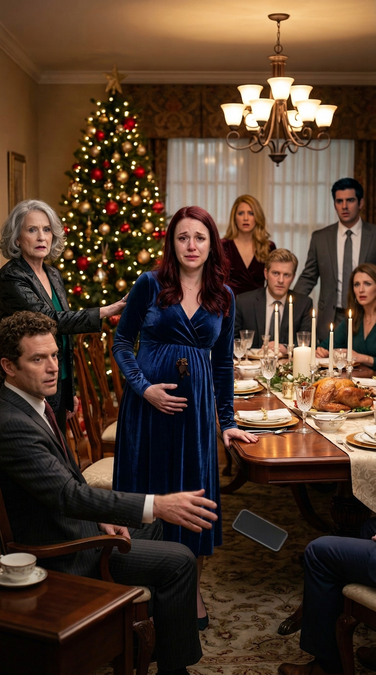 I never told my in-laws that my father is the Chief Justice. I spent the entire day cooking Christmas dinner for the family, only to have my mother-in-law make me eat while standing in the kitchen. She sneered, “Servants don’t sit with family.” When I tried to take a seat, she shoved me so hard I started miscarrying. I reached for my phone to call the police—my husband threw it away and threatened, “I’m a lawyer. You won’t win.” I met his eyes and said calmly, “Call my father.” He laughed as he dialed, unaware his legal career was about to end. – True Stories