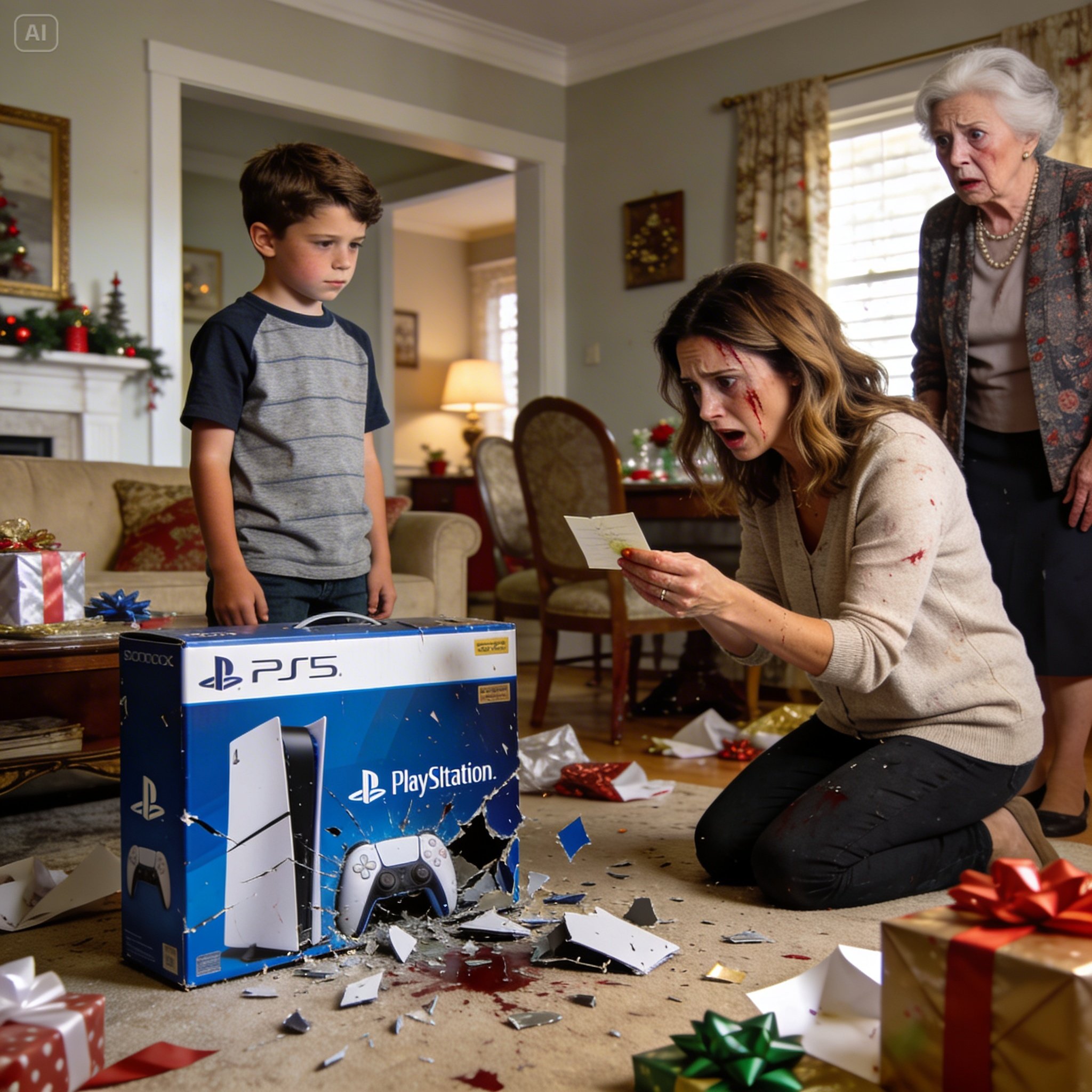 My mother gave my 8-year-old son the newest PlayStation. But the moment he opened the box, he silently slammed it onto the floor and shattered it. “What are you doing?!” I shouted in disbelief. He didn’t answer. Instead, he reached into his pocket and handed me something. “Can you still say that… after you see this?” he said quietly. I looked down—and my whole body started to shake. – Story