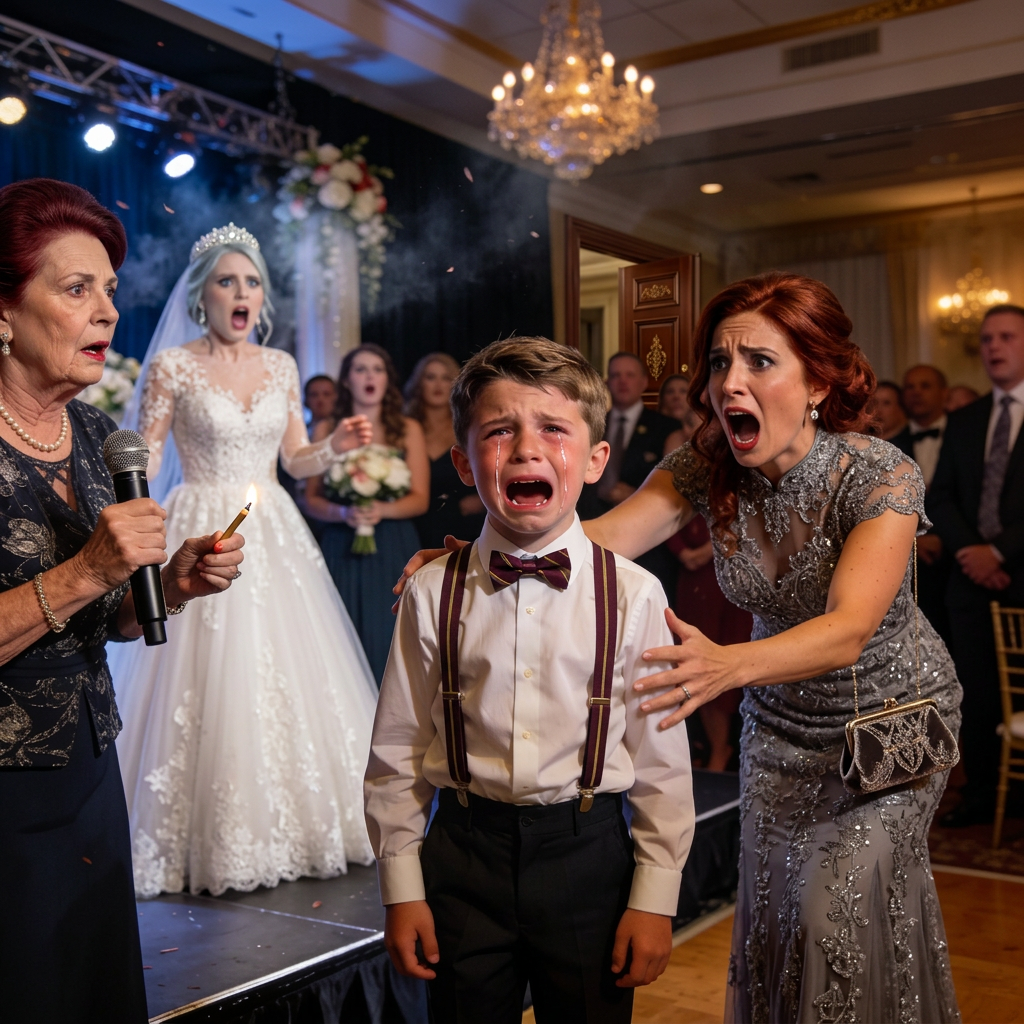 At my sister’s wedding, she took the mic with a smile and said, “And now, my sister’s son is going to put on a fun little performance!” Without warning, my mother struck a match and set my son’s hair on fire. “Here’s today’s entertainment! Enjoy!” she yelled. The crowd cheered, and the room filled with laughter. My son broke down in tears. And then it happened… – Story