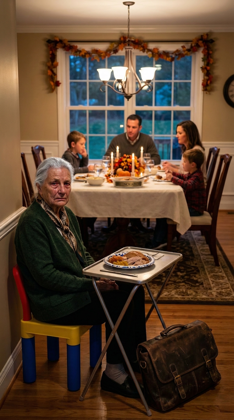 I brought the pie, smiled for my grandkids, and walked into Thanksgiving like I still belonged there. Then my son pointed to a tiny child’s chair in the corner and said, ‘Mom, this is better for everyone.’ I said nothing. I just made one quiet phone call. The next morning, he stood outside screaming, ‘You changed the locks?!’ He had no idea the house was never really his. – True Stories