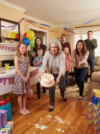 I watched my mother-in-law grab my daughter’s birthday cake and slam it to the floor like her joy meant nothing. ‘She doesn’t deserve to be celebrated,’ she spat—while my husband just stood there. My little girl’s eyes filled with tears… but then she wiped them, lifted her tablet, and whispered, ‘Grandma… I made a special video for you.’ The second it started playing, the color drained from her face—and that was only the beginning. – True Stories