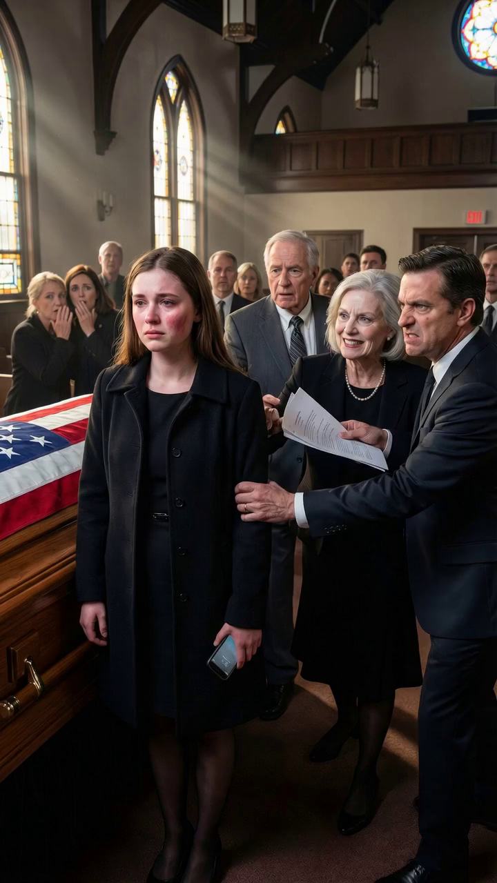 At my father’s funeral, I was still shaking beside his coffin when my mother gripped my arm, shoved papers into my hands, and smiled, “Sign everything now—you’re too young to own any of it.” When I said no, she slapped me in front of the mourners, and my stepfather tried to drag me anyway. They thought grief had made me weak. They had no idea I was recording every word… and what happened next destroyed them. – True Stories