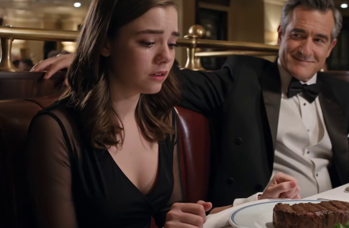 Mijn vader glimlachte naar me aan een chique steakhousetafel en vertelde me dat hij mijn huwelijksgeld aan mijn zus had gegeven omdat zij “meer een fatsoenlijke bruiloft verdiende” dan ik – maar op het moment dat mijn verloofde langzaam opstond en naar zijn telefoon greep, begon haar perfecte kleine overwinning af te brokkelen