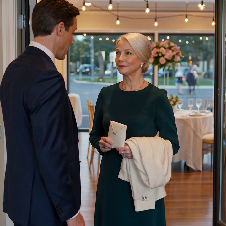 Op de bruiloft van mijn zoon snauwde hij: ‘Ga nu weg, mam. Mijn vrouw wil je hier niet hebben.’ Ik liep zonder een woord te zeggen weg. De volgende ochtend belde hij weer: ‘Mam… ik heb het huisdossier nodig.’ Ik aarzelde even en antwoordde toen met vier woorden die hij nooit zal vergeten…
