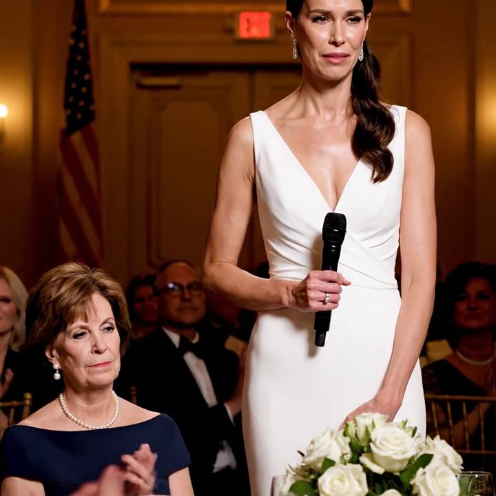 “As his new wife, I’m just trying to help—your mother can use my old apartment,” my daughter-in-law said at the reception. I smiled. “That’s kind, but I’m comfortable on my own place.” My son hesitated, then added, “Mom… I didn’t mention it earlier, but Olivia’s parents—and her sister—are moving in there.” I looked around the hall. Their seats were empty. So I set my glass down and spoke—calm and clear.