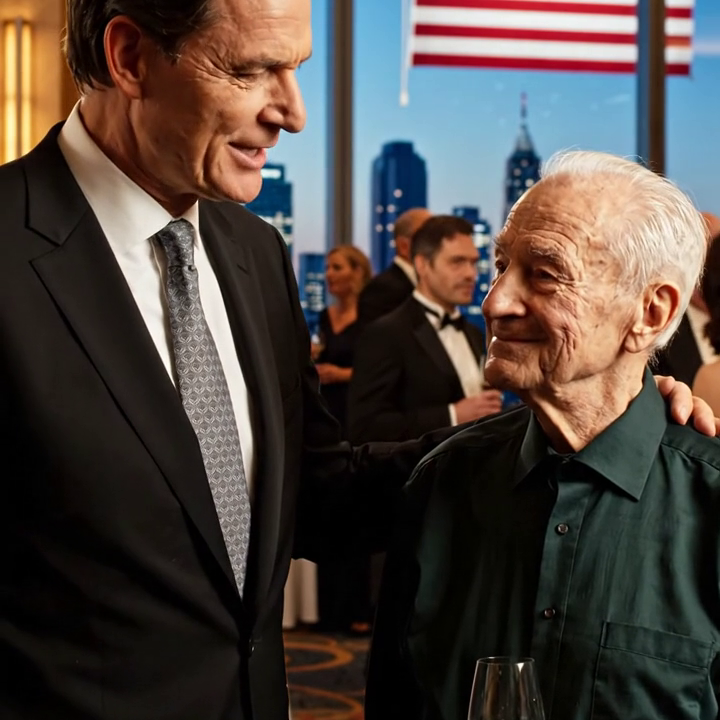 At my son’s first wedding anniversary party at a private club in downtown Atlanta, his father-in-law grabbed my elbow, steered me toward the service tables, and said under his breath, “Old man, go sit over there.” I didn’t argue a word—until a man at the far end of the room suddenly stood up, looked straight at me, and the whole party started changing color.