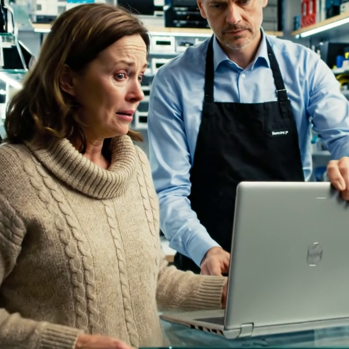 Ik bracht de kapotte, oude laptop van mijn zoon naar een kleine reparatiewinkel, in de veronderstelling dat ik hem hielp met zijn werk. Nog geen uur later trok een bleke technicus me in een hoek, verlaagde zijn stem en zei dat ik mijn creditcards moest blokkeren, al mijn wachtwoorden moest wijzigen en moest vertrekken voordat de jongen die ik had opgevoed zich realiseerde wat ik net had gezien.