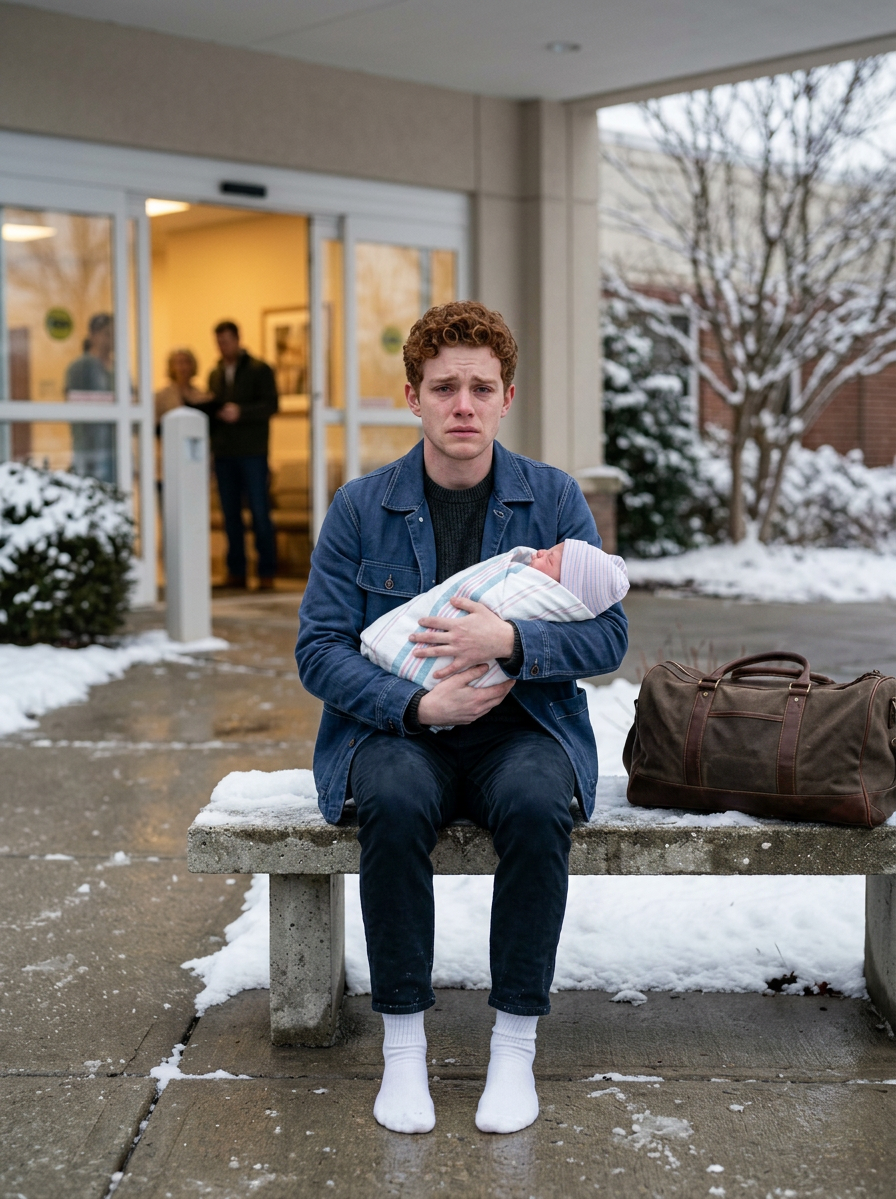 Mijn nicht zou met haar man en pasgeboren zoon naar huis gaan, maar toen ik haar blootsvoets buiten het ziekenhuis aantrof in de vijf graden kou, nog steeds in haar ziekenhuisjurk en de baby stevig vastgeklemd alsof haar leven ervan afhing, stuurde ze me een berichtje dat haar huis weg was, dat haar spullen in de sneeuw waren gegooid, en op dat moment besefte ik dat dit geen huwelijk was dat op de klippen liep… het was een berekend complot van mensen die geen idee hadden wiens nummer ik op het punt stond te bellen.