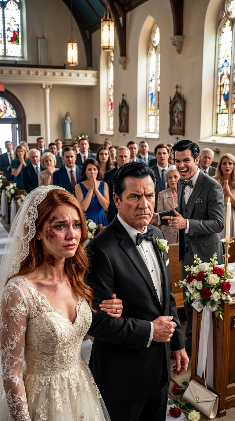 On my wedding day, my father was stunned when he saw the bruises on my face. “My dear daughter… who did this to you?” he asked, his voice trembling. My fiancé just laughed. “Just teaching her a lesson in our family.” The atmosphere froze. Then my father turned back, cold as steel. “This wedding is over,” and so is your family. – True Stories