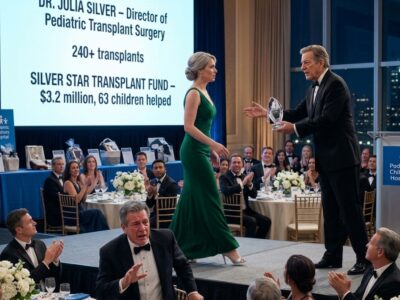 Tijdens een gala van een kinderziekenhuis deed Julia Silvers vader haar publiekelijk af als “een verpleegster in een inloopkliniek”, en grapte dat haar werk slechts bestond uit “griepvaccinaties en stickers”. Maar enkele minuten later riep de voorzitter van de stichting Dr. Silver naar het podium en onthulde de waarheid: Julia is directeur van de afdeling pediatrische transplantatiechirurgie, een nationaal gerespecteerde chirurg die talloze operaties heeft uitgevoerd.