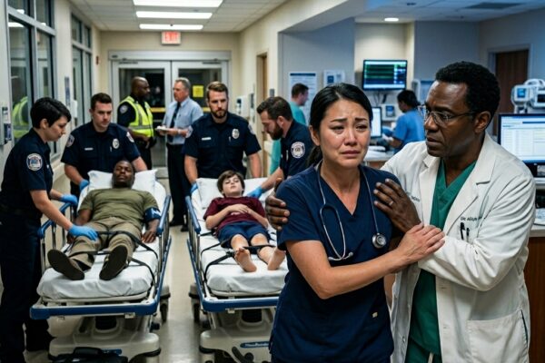 I was working the night shift when my husband, my sister, and my son were suddenly brought in, all unconscious. Panic hit me, and I ran straight toward them—but a doctor stepped in front of me and quietly stopped me. “You can’t see them yet,” he said. My whole body trembling, I looked at him and asked, “Why?” He lowered his eyes, then whispered words that made my blood run cold: “The police will explain everything once they arrive.” – Story