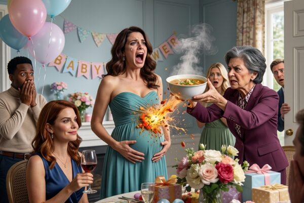 During my baby shower, my mother laughed and said, “My other daughter can’t have children, so why should you get to be happy?” Then she picked up a bowl of boiling soup and hurled it straight onto my pregnant stomach. I screamed in agony and clutched my belly. My sister lifted her glass with a smirk and said, “You deserve this.” But neither of them knew that the consequences of what they had done were already closing in. – Story