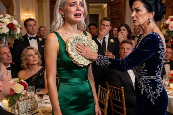 At our engagement party, my future mother-in-law pulled out a stack of cash and sneered, “How much will it take for you to disappear? A girl who smells like a barn has no place in this family.” Then she slapped the money against my chest in front of everyone. My mother rose to her feet, looked her straight in the eye, and said, “We’re leaving. Just make sure you don’t regret this.” But the very next morning, she was outside our house—crying. – Story