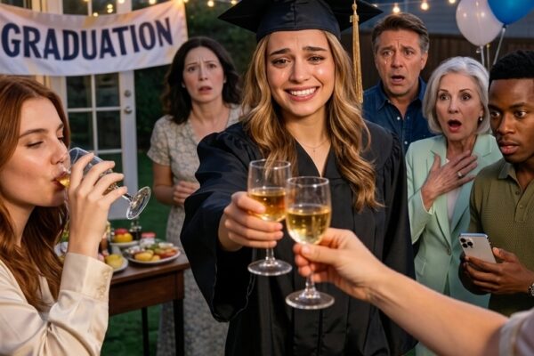 Op mijn afstudeerfeest zag ik mijn moeder iets in mijn drankje stoppen. Dus stond ik glimlachend op en proostte op mijn zuster. Ze dronk wat voor mij bedoeld was.