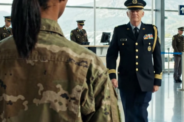 Ze maakten opmerkingen over haar militaire jas, totdat een viersterrengeneraal haar salueerde