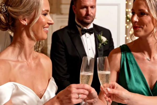 Op mijn bruiloft zag ik mijn zus iets in mijn champagne gieten terwijl niemand keek. Ik heb onze bril geruild. Toen ze de toast ophief, glimlachte ik. Toen begon het. – Nieuws